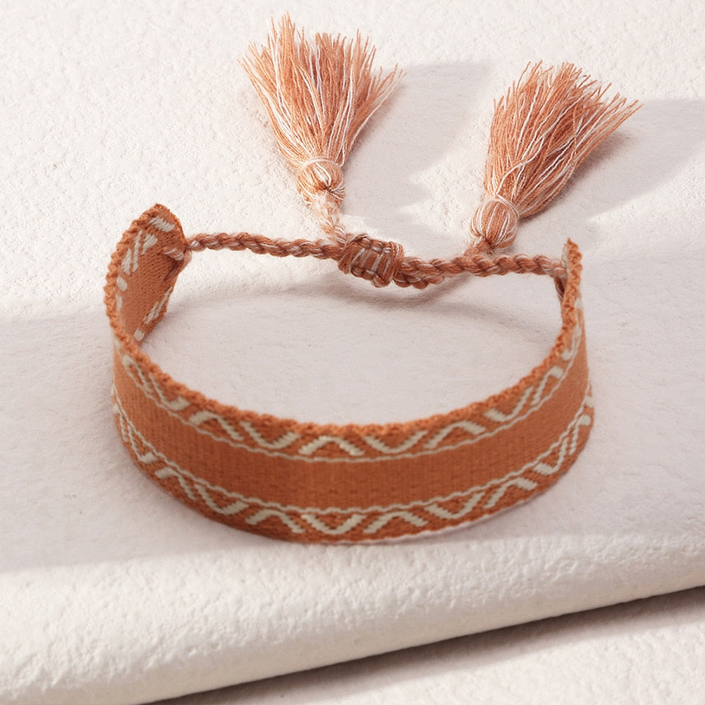 Embroidered Boho Tassel Bracelet [Spirit and Rebel] Brown  