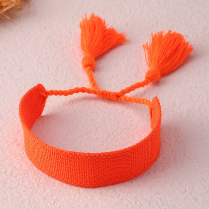 Embroidered Boho Tassel Bracelet [Spirit and Rebel] Neon Orange  