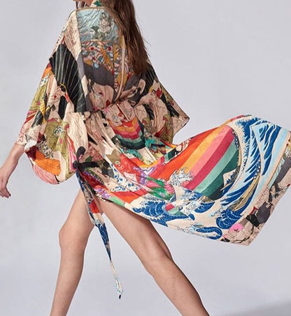 Wanderlust Boho Half Sleeve Kimono Beach Cover Up [Spirit and Rebel] N967-796 One Size 