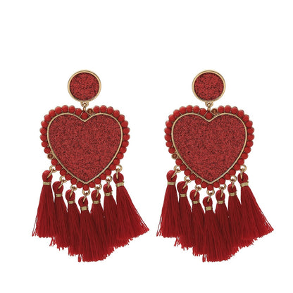 Handmade Boho Heart Shaped Earrings [Spirit and Rebel] Red  