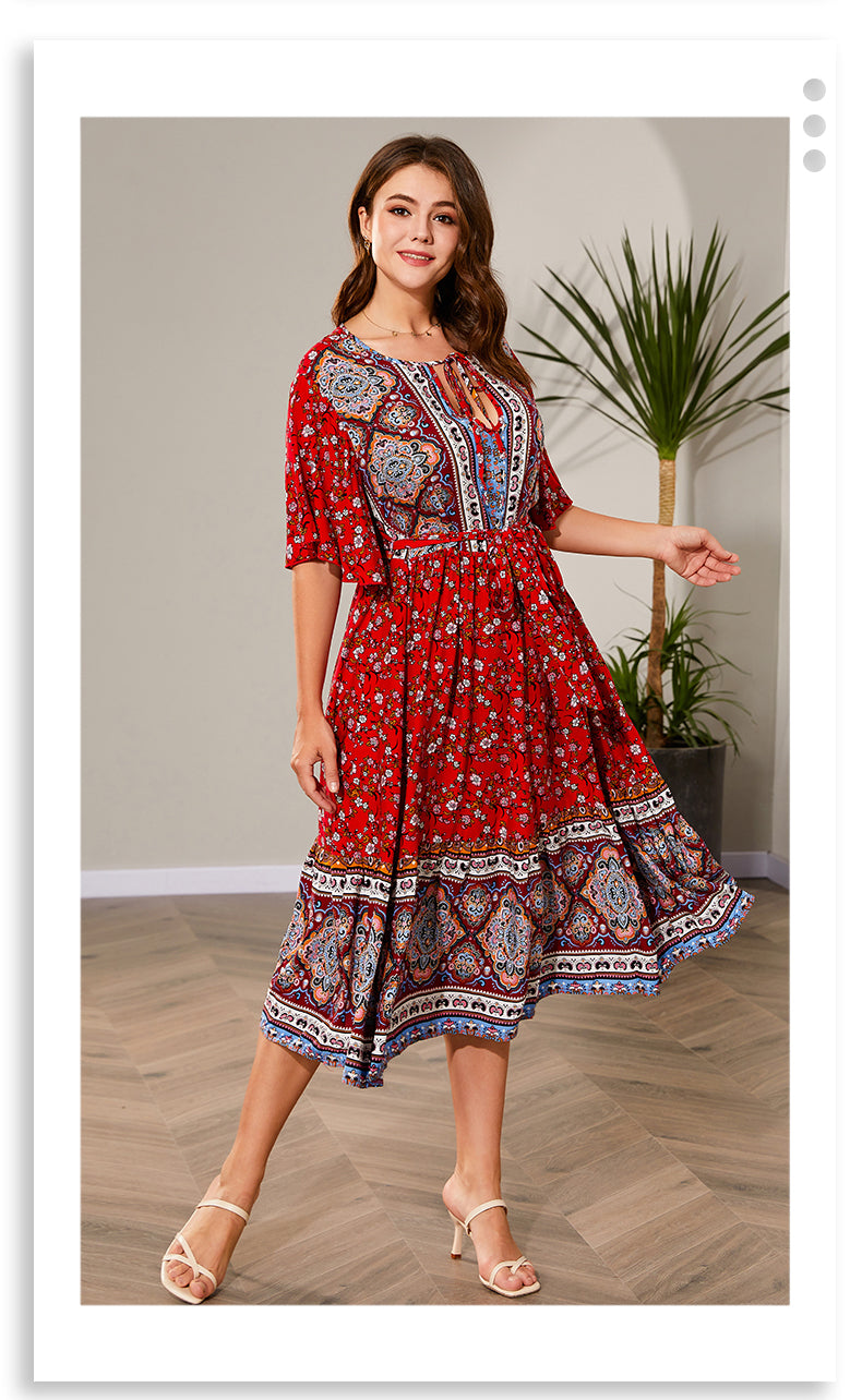 Free Flow Red Plus Size Boho Midi Dress [Spirit and Rebel]   