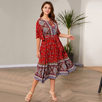 Free Flow Red Plus Size Boho Midi Dress [Spirit and Rebel]   