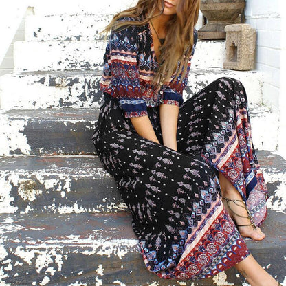 Dreamy Daze Boho Maxi Dress [Spirit and Rebel] Black Navy S 