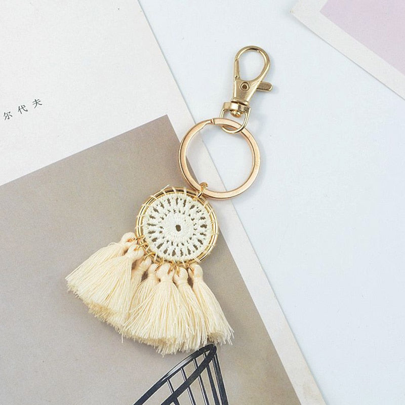 Boho Tassel Bag Charm Key Chain [Spirit and Rebel] Beige  