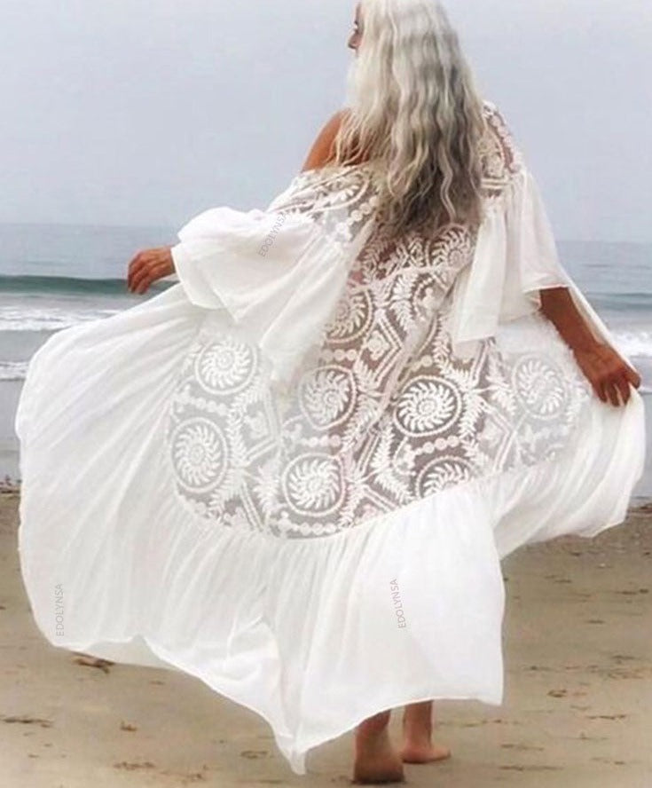 Wanderlust Boho Half Sleeve Kimono Beach Cover Up [Spirit and Rebel] N1049-796 One Size 