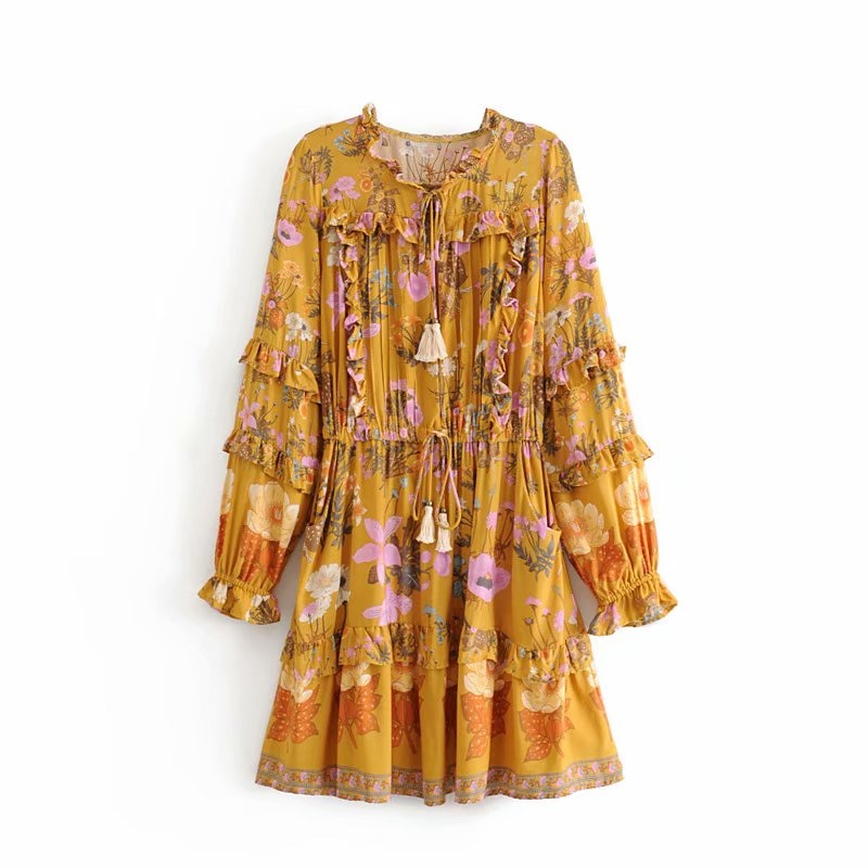 Floral Whimsy Ruffles Boho Mini Dress [Spirit and Rebel]   