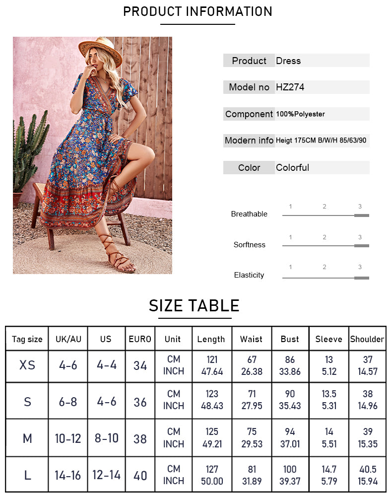 Meadow Dreamer Floral Print Boho Plunge Maxi Dress [Spirit and Rebel]   