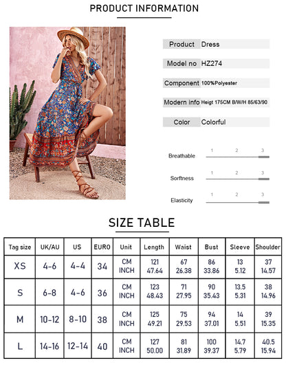 Meadow Dreamer Floral Print Boho Plunge Maxi Dress [Spirit and Rebel]   