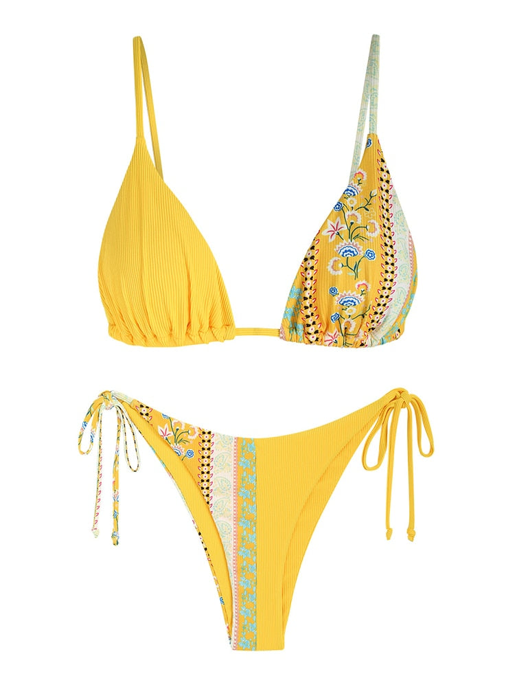 Spirit and Rebel Boho Halter Bikini [Spirit and Rebel] Yellow S 