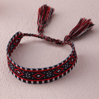 Embroidered Boho Tassel Bracelet [Spirit and Rebel] Black3  