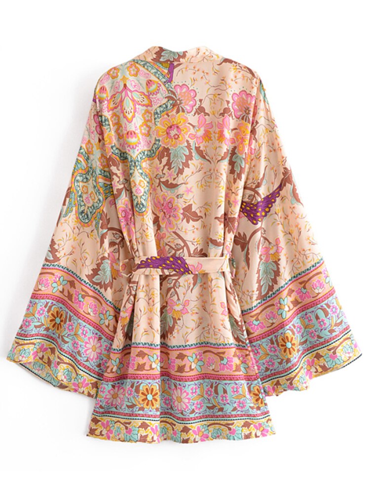 Happy Boho Vintage Peacock Floral Bohemian Kimono [Spirit and Rebel]   