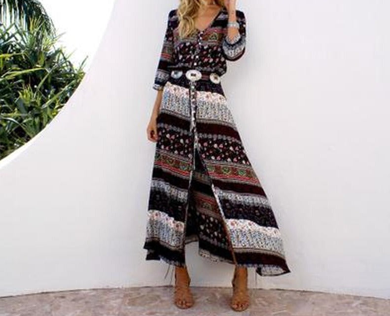 Dreamy Daze Boho Maxi Dress [Spirit and Rebel] Coffee S 