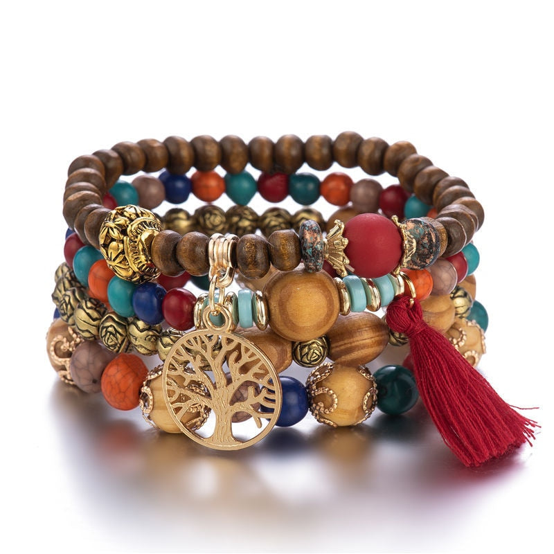 Tree Of Life Boho Beaded Charm Bracelet Set [Spirit and Rebel]   