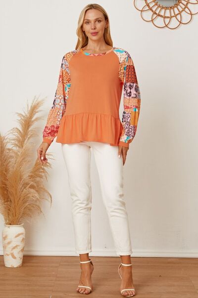 Printed Round Neck Peplum Blouse [Spirit and Rebel]   