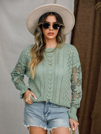 Eyelet Crochet Lantern Sleeve Sweater [Spirit and Rebel]   