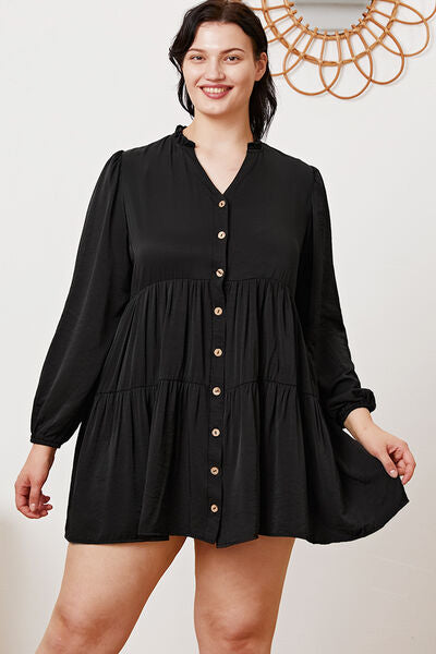 Ruffled Button Up Long Sleeve Tiered Plus Size Boho Shirt [Spirit and Rebel]   