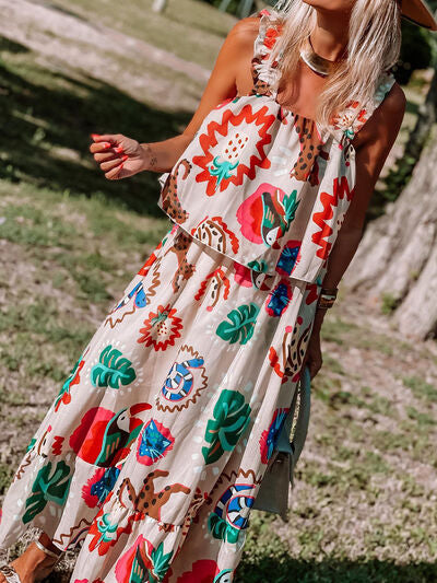 Printed Ruffle Hem Layered Boho Dress [Spirit and Rebel]   