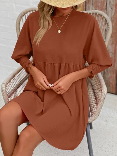 Round Neck Lantern Sleeve Mini Dress [Spirit and Rebel]   