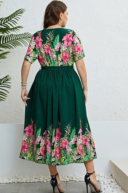 Spirit and Rebel Boho Floral Tie-Waist Round Neck Dress [Spirit and Rebel]   