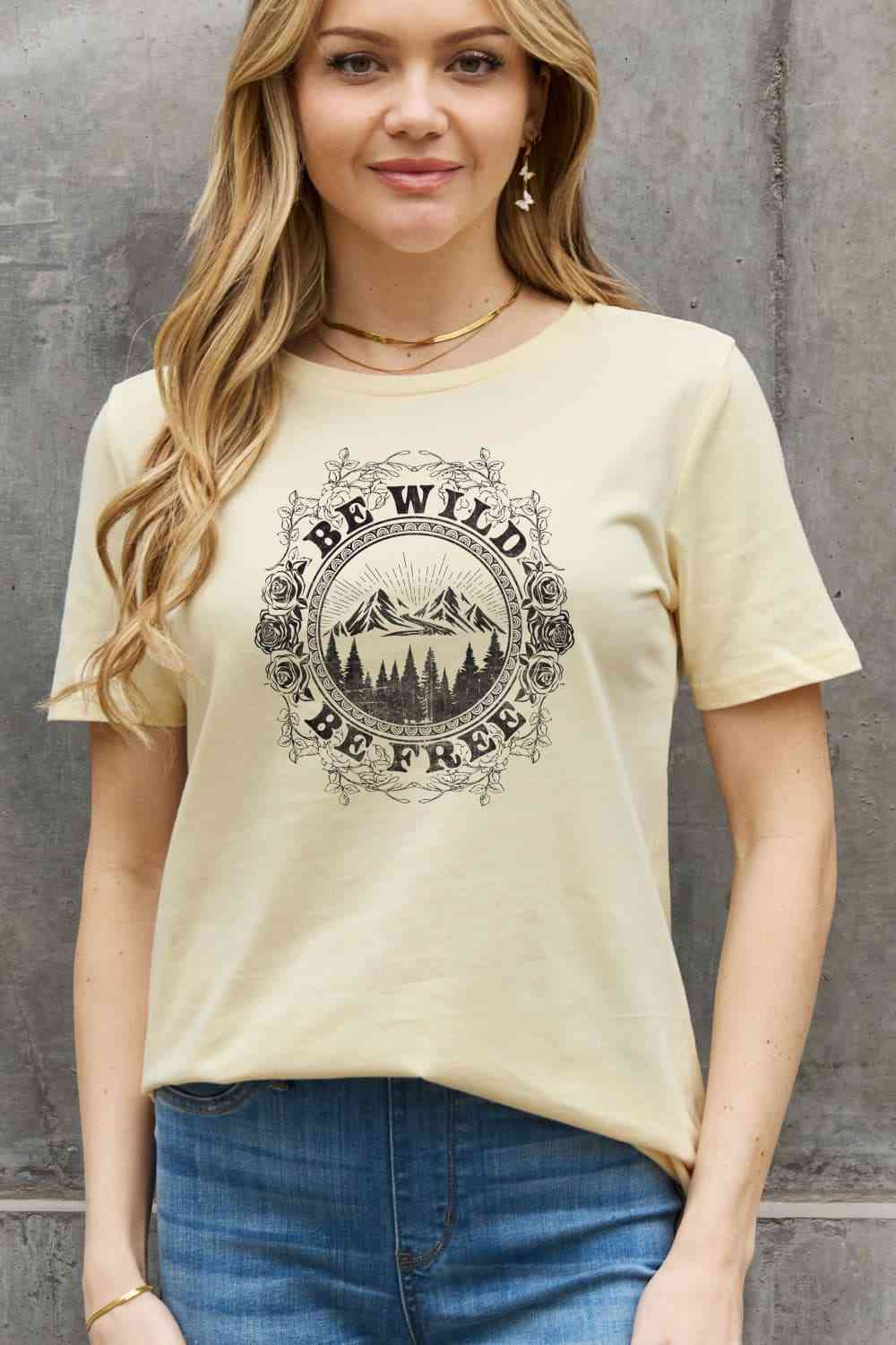 Simply Love Full Size BE WILD BE FREE Graphic Cotton T-Shirt [Spirit and Rebel]   