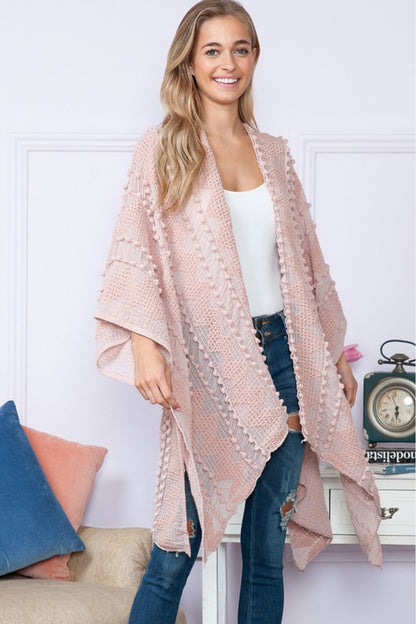 Justin Taylor Pom-Pom Open Front Poncho Boho Cardigan [Spirit and Rebel]   