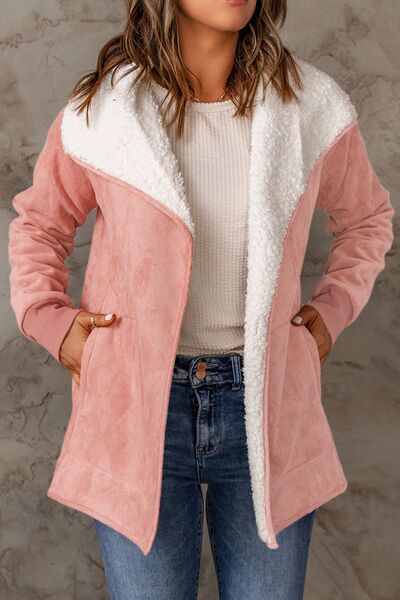 Boho Chic  Open Front Long Sleeve Sherpa Jacket with Pockets [Spirit and Rebel]   