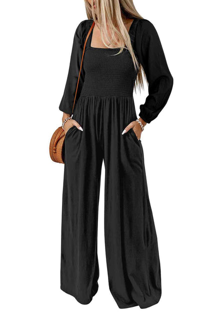 Hippie Style Square Neck Raglan Sleeve Jumpsuit with Pocket [Spirit and Rebel]   