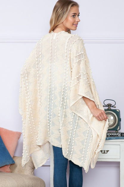 Justin Taylor Pom-Pom Asymmetrical Poncho Boho Cardigan [Spirit and Rebel]   