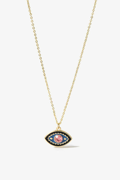 Evil Eye Pendant Gold Plated Chain Boho Necklace [Spirit and Rebel] Black/Blue One Size 