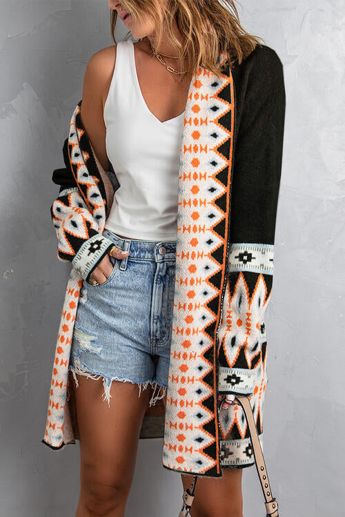 Boho Chic  Geometric Open Front Long Sleeve Cardigan [Spirit and Rebel]   