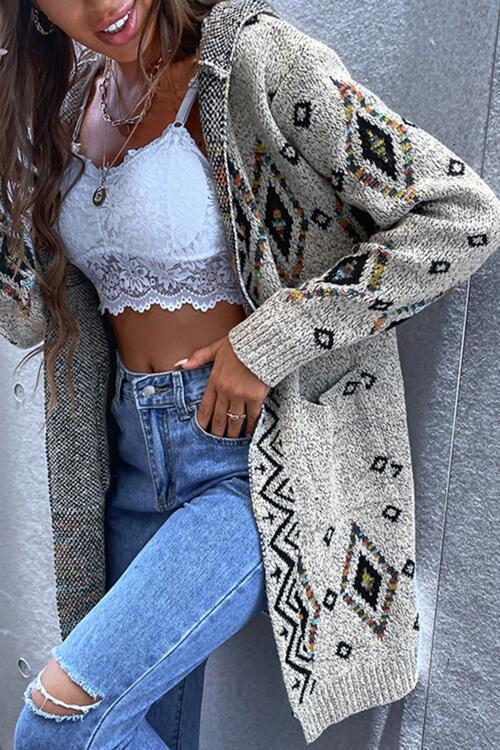 Printed Open Front Cardigan [Spirit and Rebel] Heather Gray S 