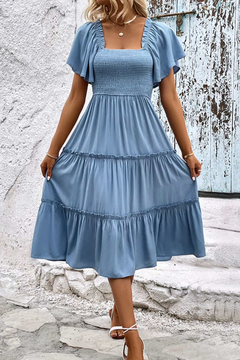 Smocked Square Neck Frill Trim Dress [Spirit and Rebel]   