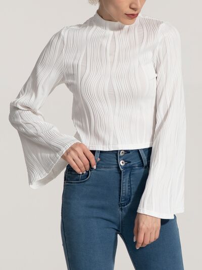 Mock Neck Flare Sleeve Blouse [Spirit and Rebel] White S 