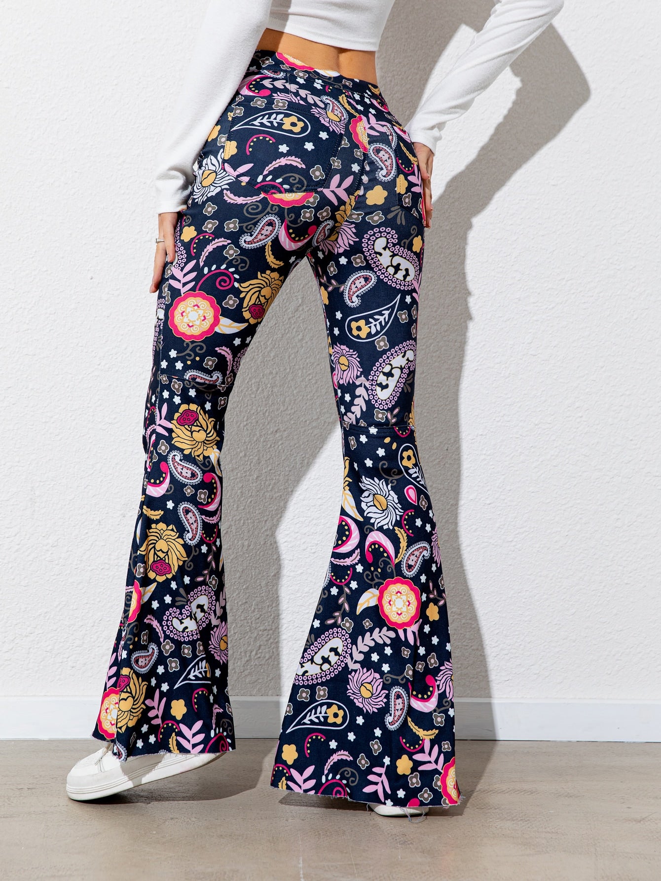 Floral High Waist Flare Leg Boho Pants [Spirit and Rebel]   