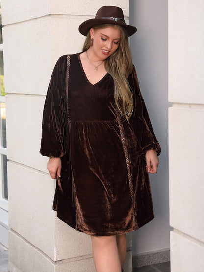 Boho Chic  Plus Size V-Neck Balloon Sleeves Dress [Spirit and Rebel]   