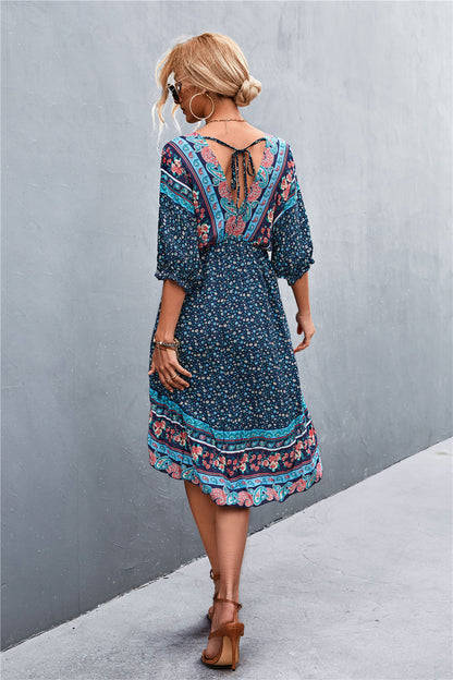 Printed Bohemian V Neck Dress [Spirit and Rebel]   