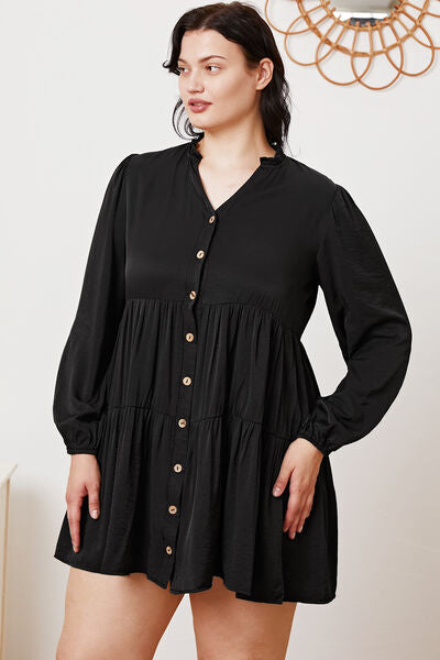 Ruffled Button Up Long Sleeve Tiered Plus Size Boho Shirt [Spirit and Rebel]   