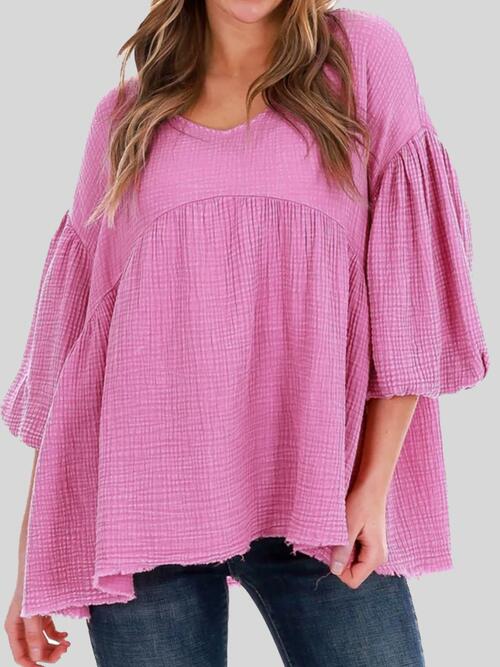 Lantern Sleeve Round Neck Blouse [Spirit and Rebel] Moonlit Mauve S 