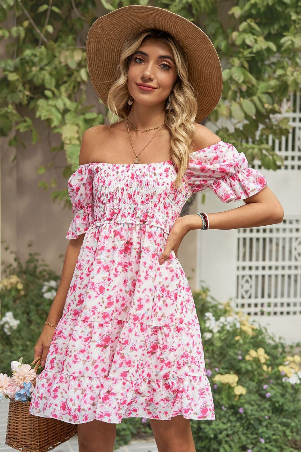 Printed Flounce Sleeve Smocked Boho Dress [Spirit and Rebel]   