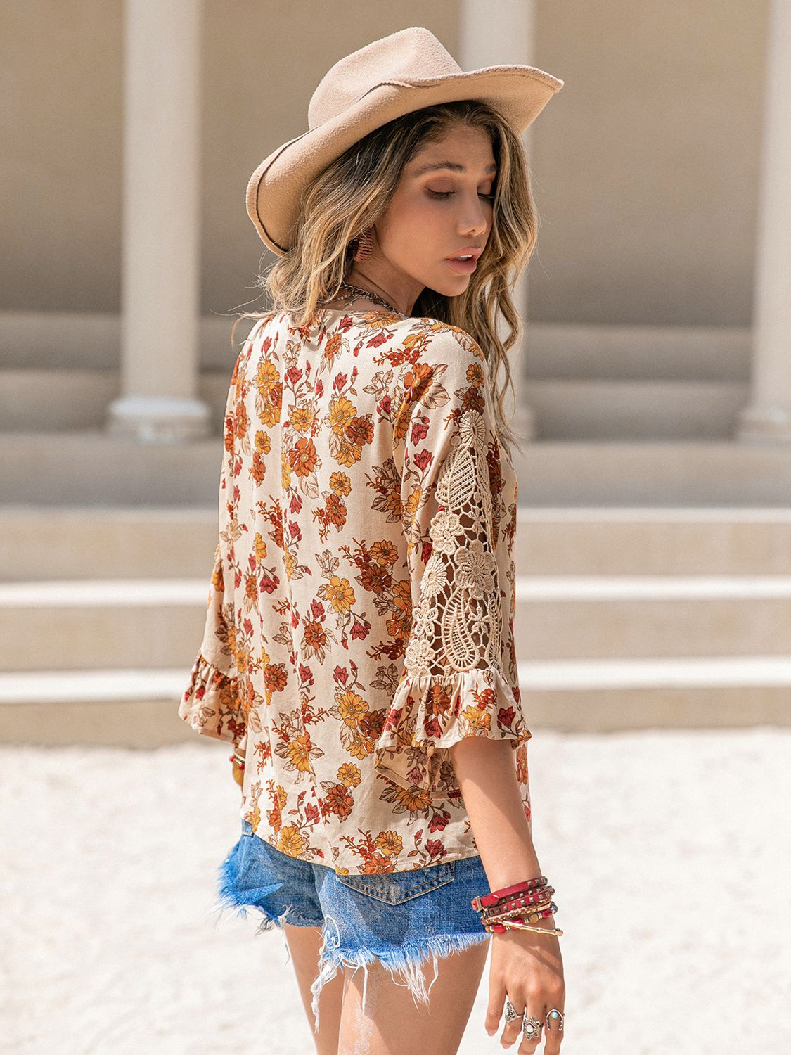 Floral V-Neck Spliced Lace Blouse [Spirit and Rebel]   