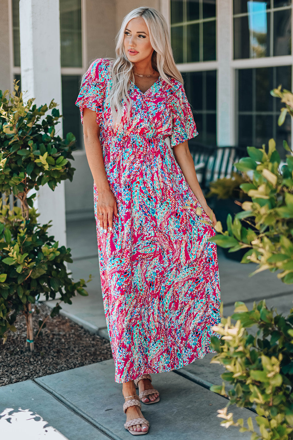 Multicolored V-Neck Boho Maxi Dress [Spirit and Rebel]   