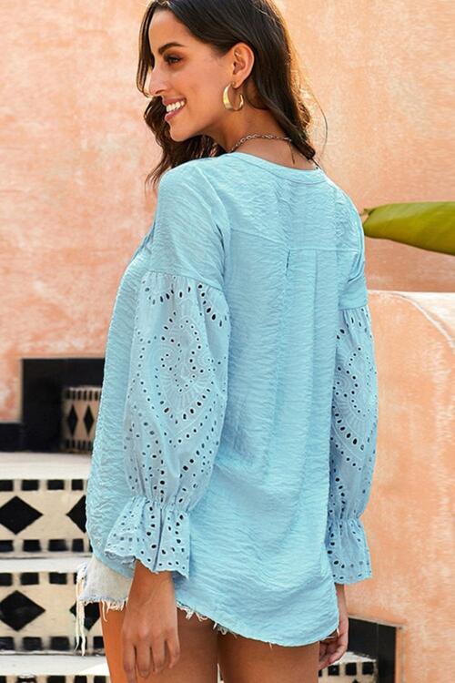 Boho Chic  Crochet Flounce Sleeve Button Up Blouse [Spirit and Rebel]   