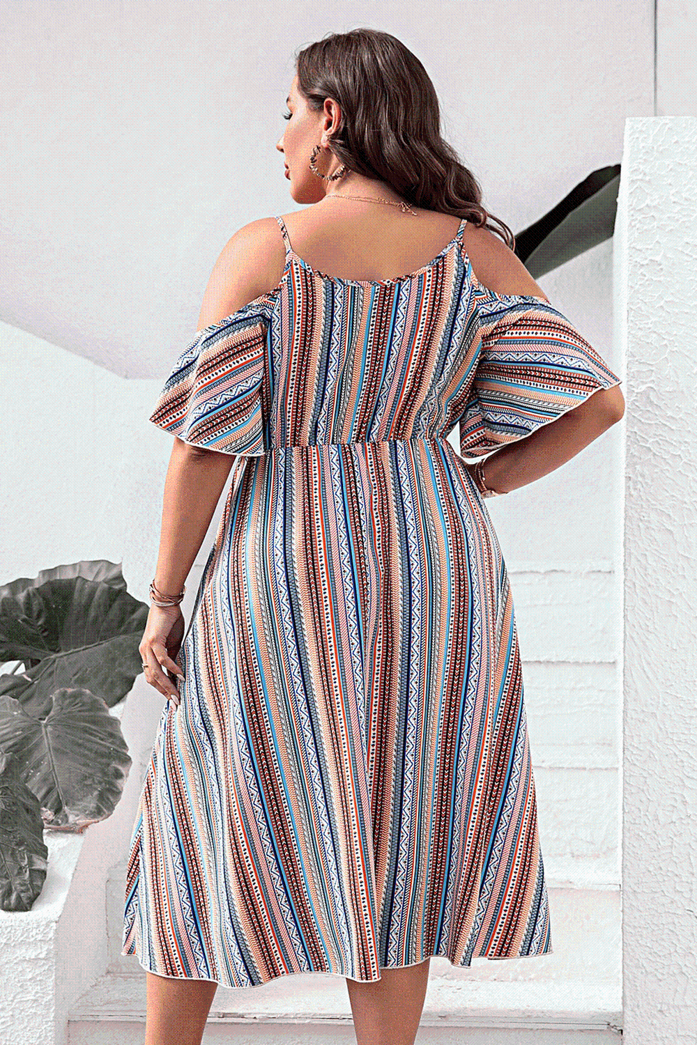 Plus Size Striped Cold-Shoulder Dress [Spirit and Rebel]   