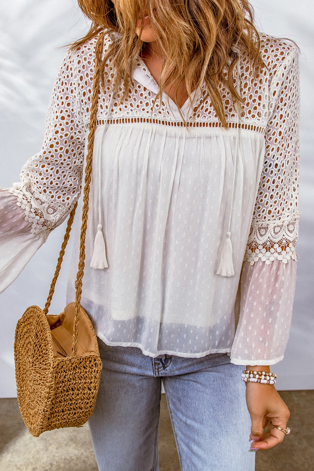 Eyelet Tassel Tie Flare Sleeve Boho Blouse [Spirit and Rebel]   