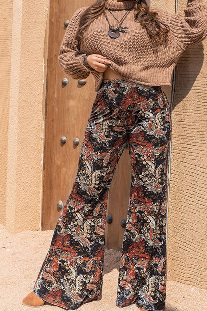 Plus Size Printed Wide Leg Long Pants [Spirit and Rebel]   