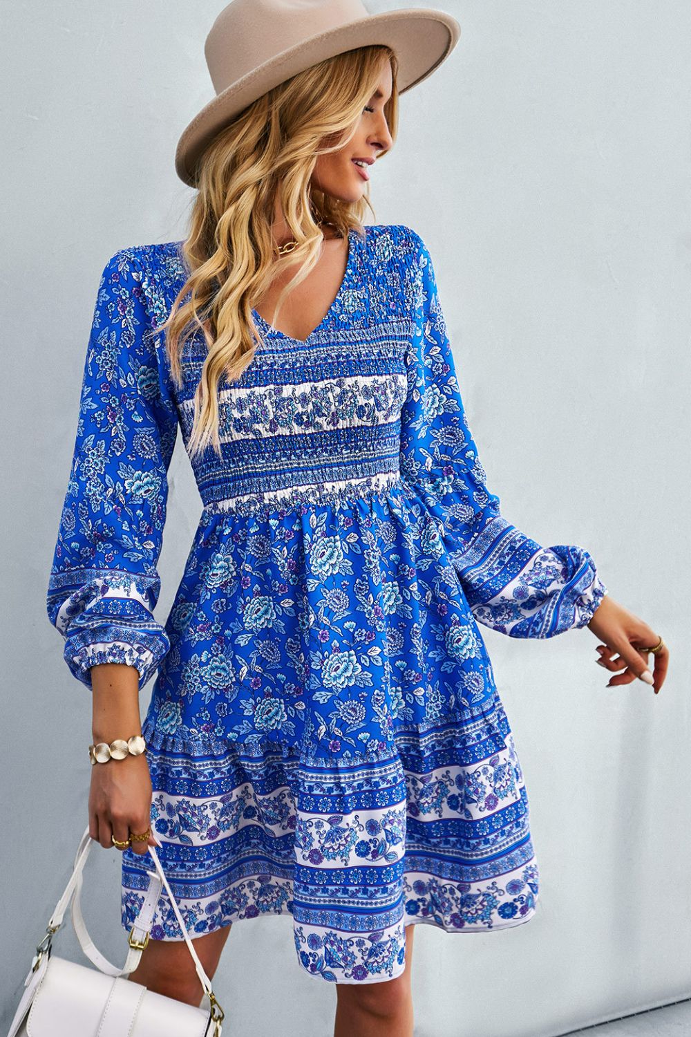 Boho Bohemian V-Neck Balloon Sleeve Dress [Spirit and Rebel]   