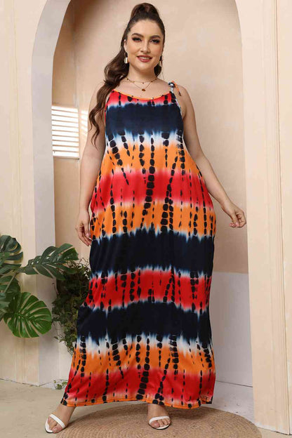 Plus Size Tie-Shoulder Maxi Dress [Spirit and Rebel] Multicolor L 