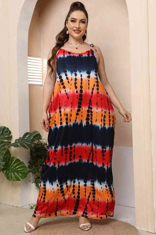 Plus Size Tie-Shoulder Maxi Dress [Spirit and Rebel] Multicolor L 