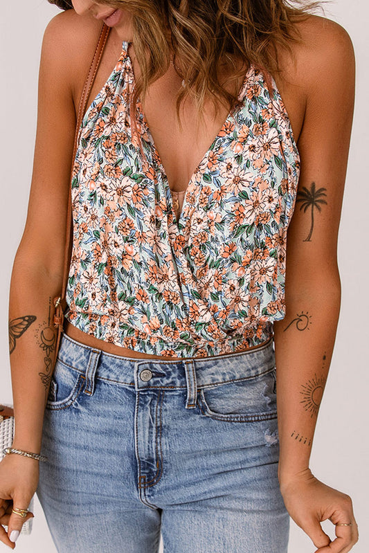 Floral Elastic Waist Cropped Cami [Spirit and Rebel] Sherbet S 