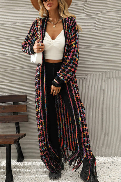 Multicolored Open Front Fringe Hem Boho Cardigan Kimono [Spirit and Rebel]   